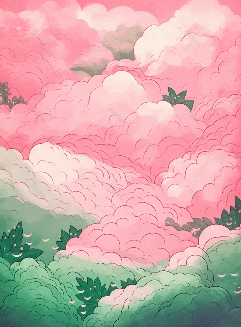 可爱的粉红色云卡通水彩背景,插画/手绘图,插画/手绘图库,插画/手绘图下载,插画/手绘